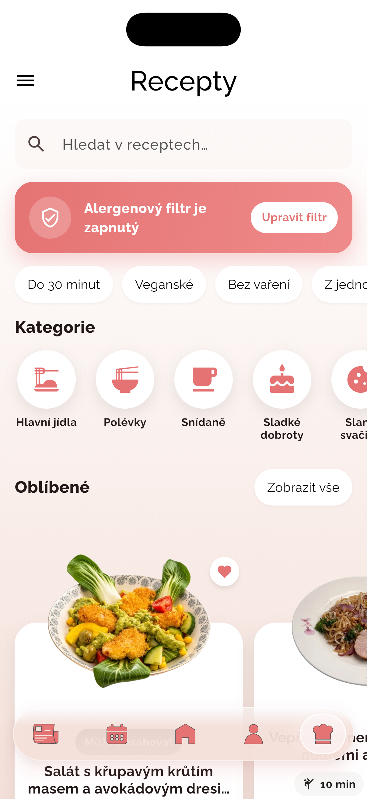 Recepty filtrované podle alergenů v aplikaci Bejby bez alergií