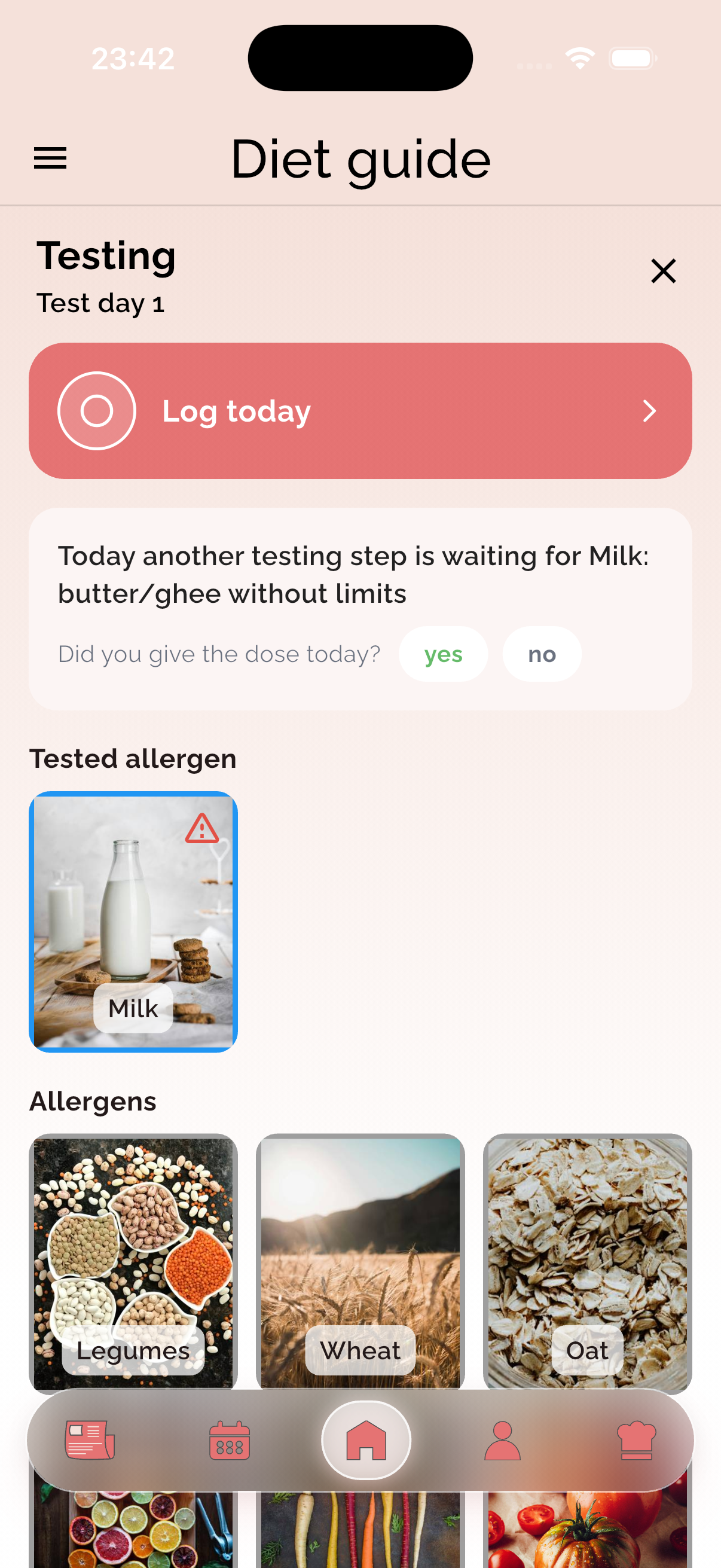 Step-by-step allergen testing in the Baby Without Allergies app