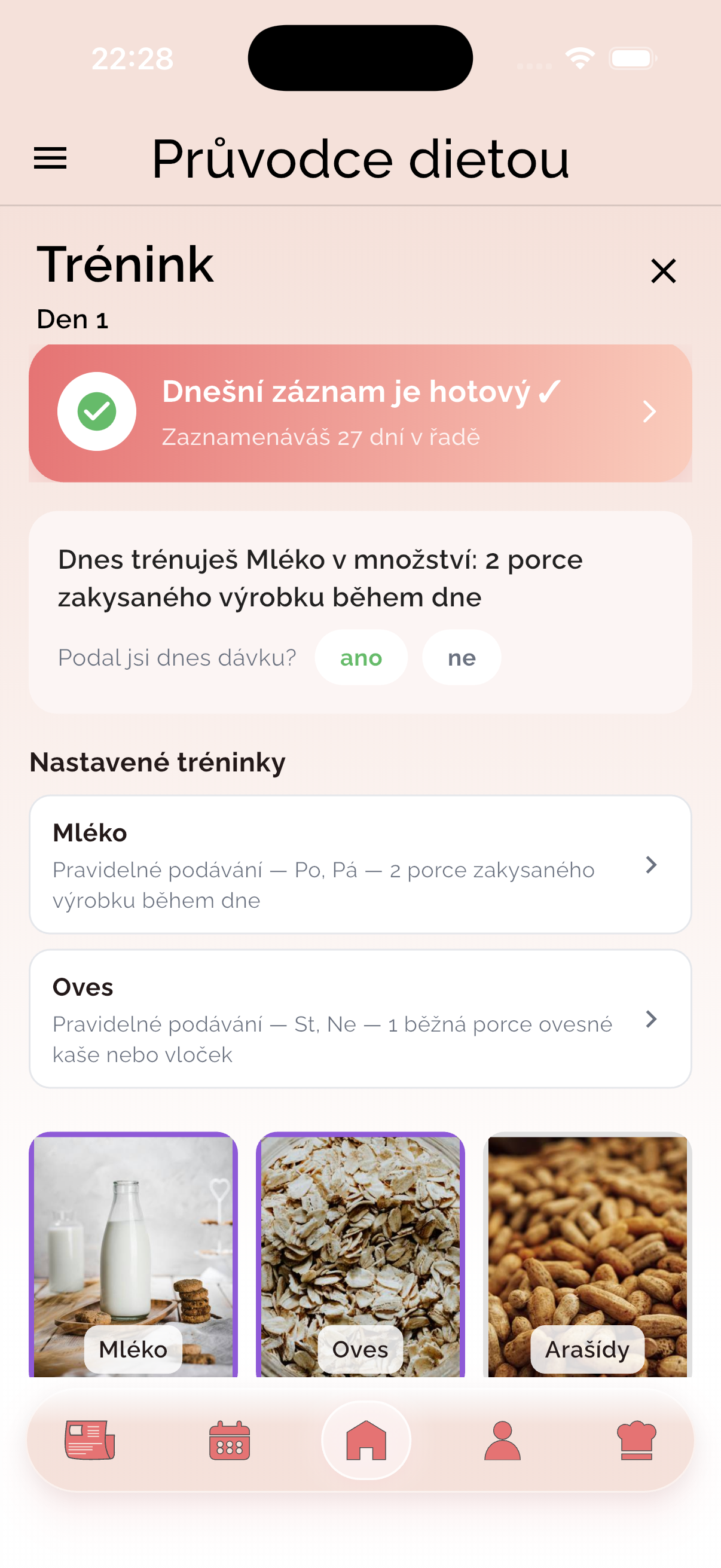 Trénink tolerance alergenu s denní dávkou v aplikaci Bejby bez alergií